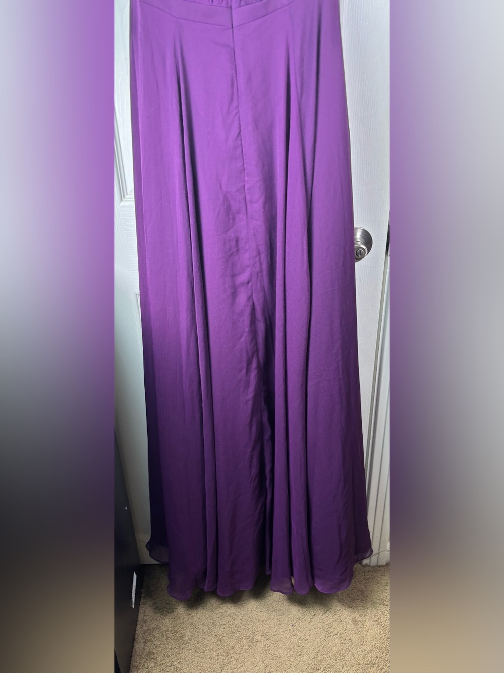 Morilee Elegant Purple Halter Maxi Dress with Floral Neckline - Picture 2 of 15